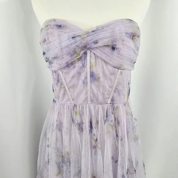 Dessy Collection Purple Floral Corset Strapless Chiffon Maxi Dress Size 4R NWOT - Picture 3 of 14